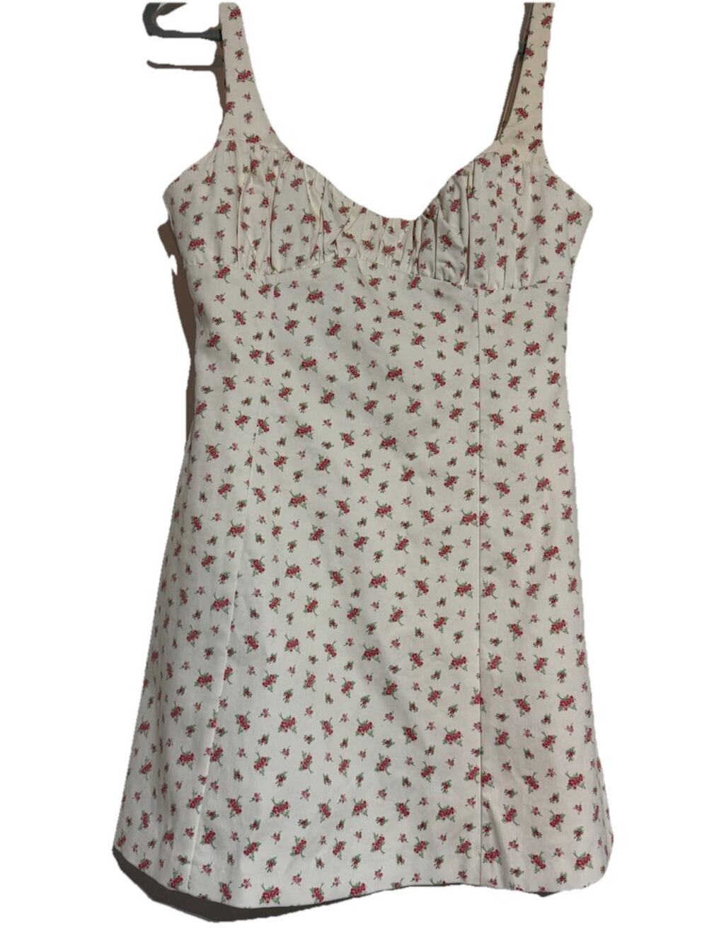 Zara Mini Cream Dress with Red Floral Pattern fitted bodice sleeveless Large